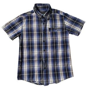Amplify Blue Plaid Button Down Short Sleeve Shirt Kids‎ Size S/C (8)